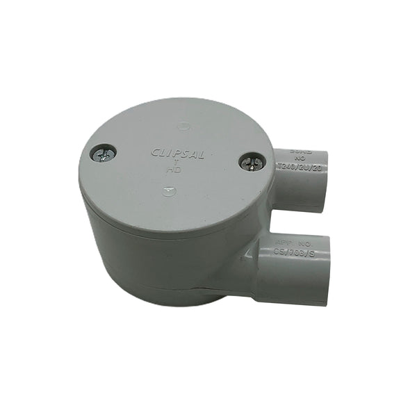 Clipsal Conduit Round Junction Box Tangential 2 Way Through 20mm Gray T240/2/20