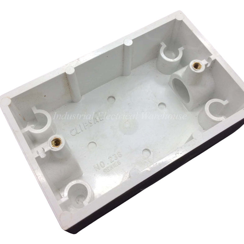 Clipsal Surface Enclosure Mounting Box 1 Gang with 20mm Conduit Entry White 238