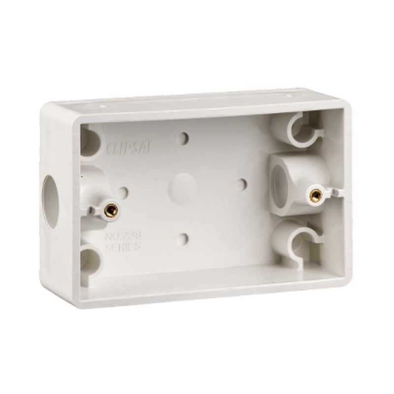 Clipsal Surface Enclosure Mounting Box 1 Gang with 20mm conduit entry ends White 238