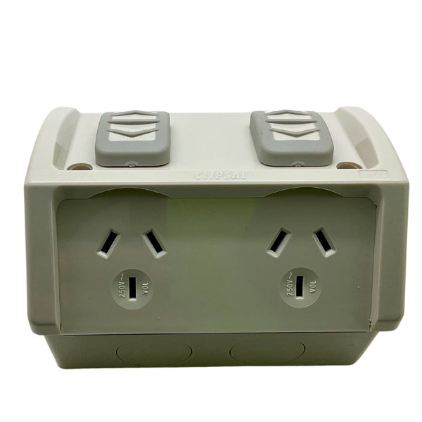 Clipsal Weathershield Socket 2-Gang 250VAC 10A IP54 Grey WSC227/2-Power Point-Industrial Electrical Warehouse