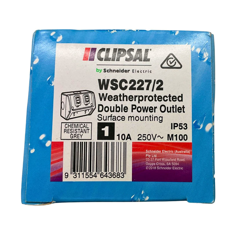 Clipsal Weathershield Socket 2-Gang 250VAC 10A IP54 Gray WSC227/2
