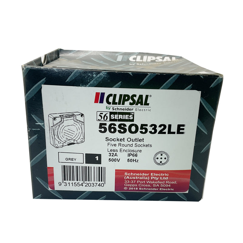 Clipsal 56 Series Outlet Socket 5 Pin 32A 500V 500V 32A Grey 56S0532LE