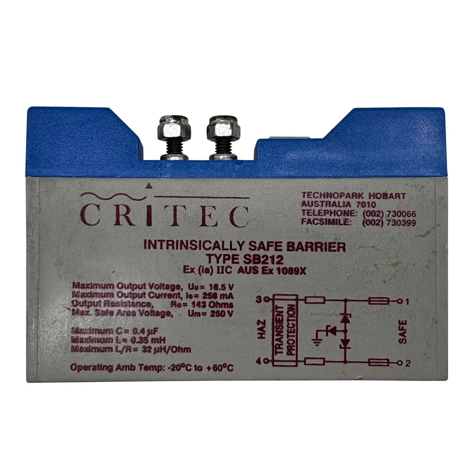 Intrinsically Safe Barrier Critec Type SB212 18.5V 0.258A SB212
