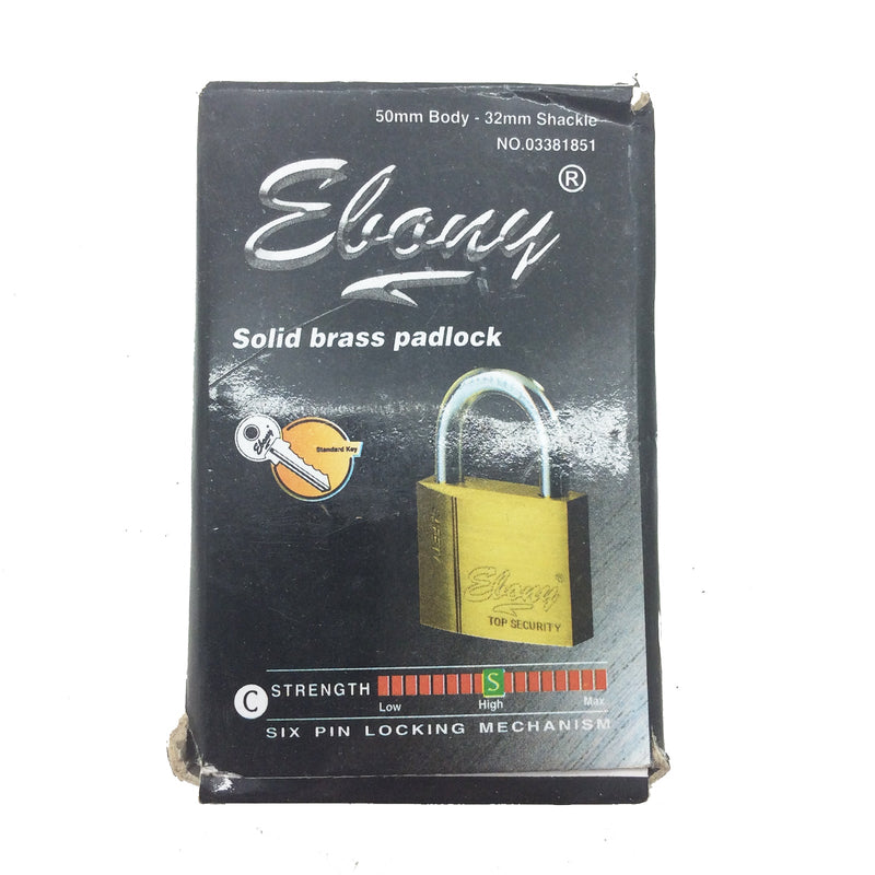 Ebony Solid Brass Padlock 50mm Body - 32mm Shackle