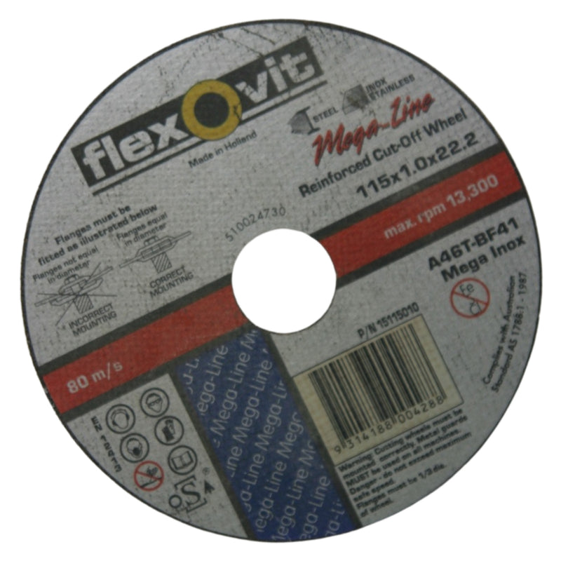 FlexOvit Metal Cutting Wheel 115x1x22.23mm 80m/s 15115010