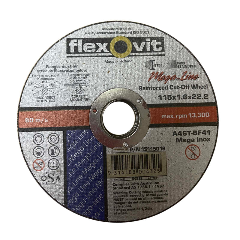 FlexOvit Metal Cutting Wheel 115x1.6x22.23mm 80m/s 15115016