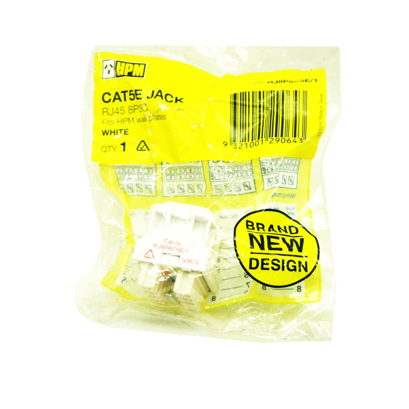 HPM Outlet Mech Data Jack Cat5E UTP RJ45 8 Pin T568A/B White RJ8P8C5E/1