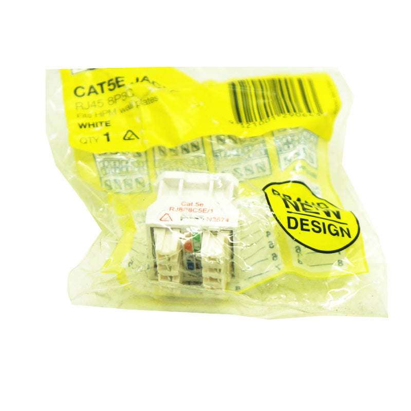 HPM Outlet Mech Data Jack Cat5E UTP RJ45 8 Pin T568A/B White RJ8P8C5E/1