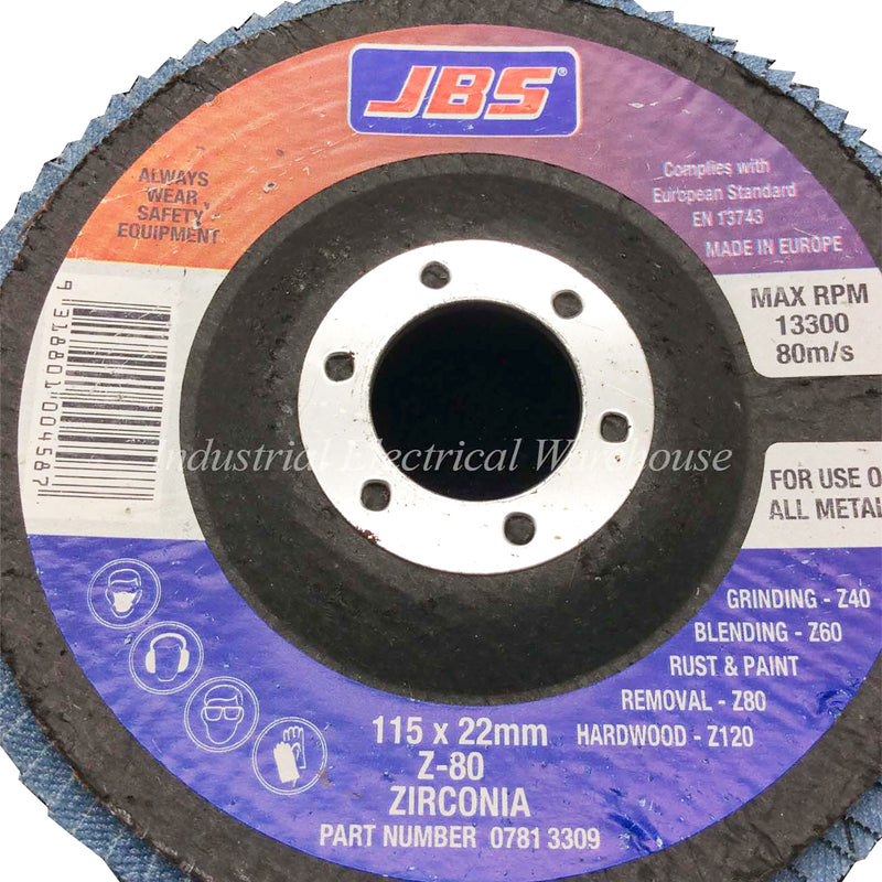 JBS Flap Disc Zirconia 115x22mm Z-80 80-Grit 0781 3309