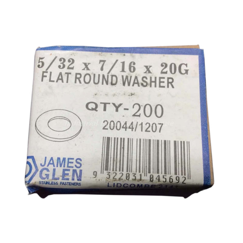 James Glen Flat Round Washer 304 Stainless 5/32x7/16x20G 30022 Qty 200