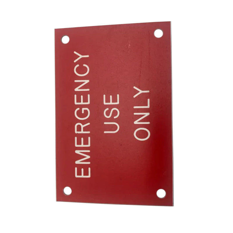 Legend Plate “EMERGENCY USE ONLY” Red with White Text 118 x 78mm