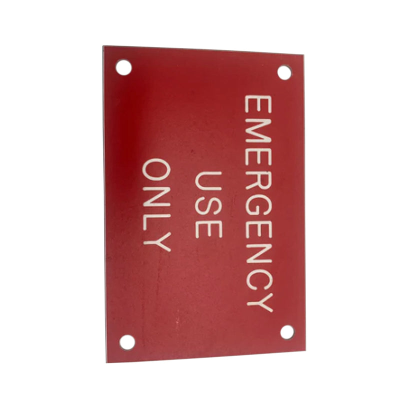Legend Plate “EMERGENCY USE ONLY” Red with White Text 118 x 78mm