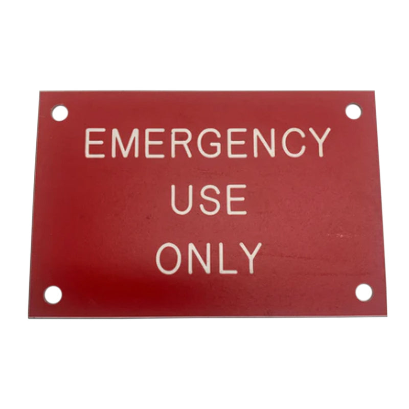 Legend Plate “EMERGENCY USE ONLY” Red with White Text 118 x 78mm