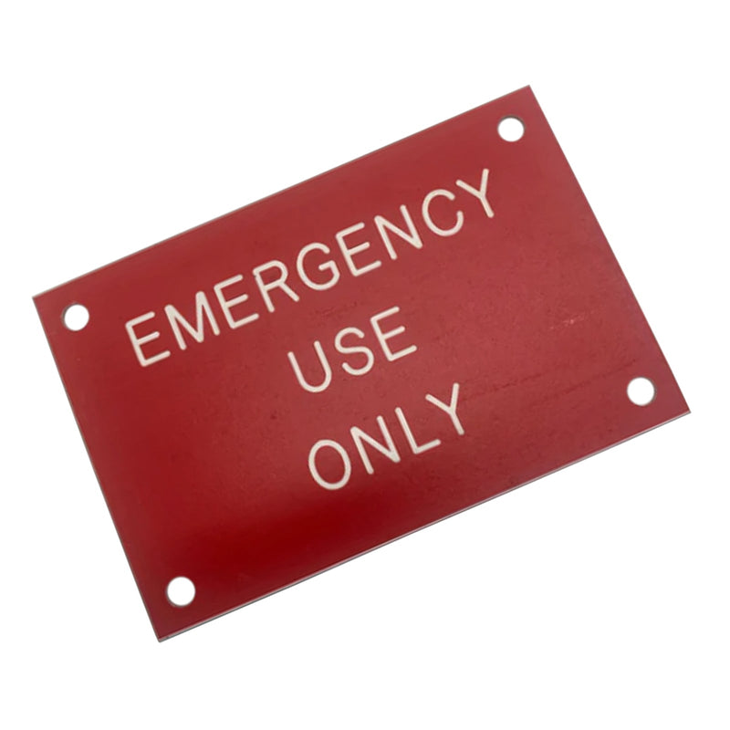 Legend Plate “EMERGENCY USE ONLY” Red with White Text 118 x 78mm