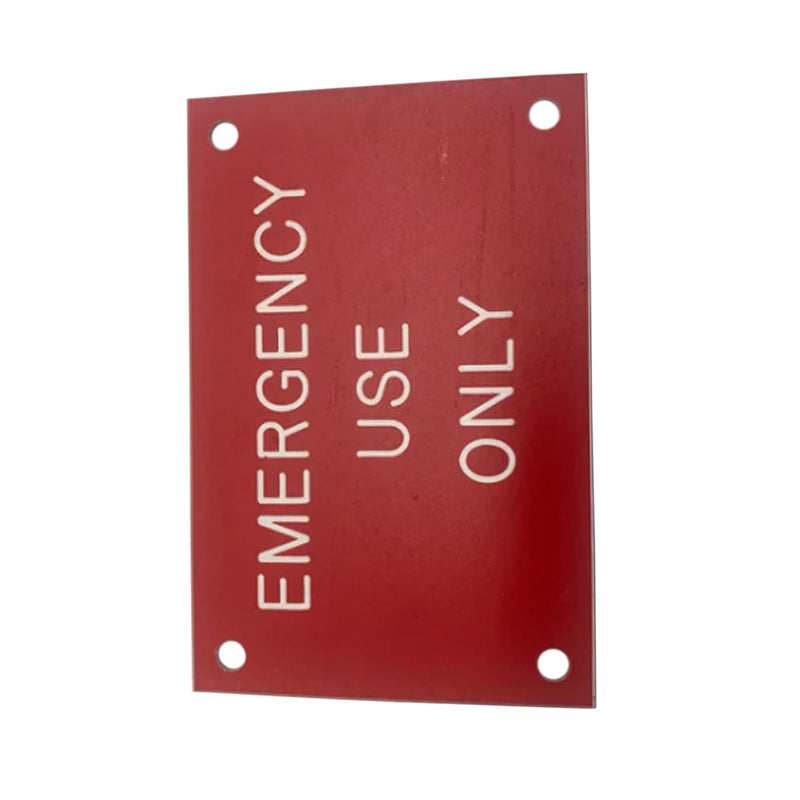 Legend Plate “EMERGENCY USE ONLY” Red with White Text 118 x 80mm