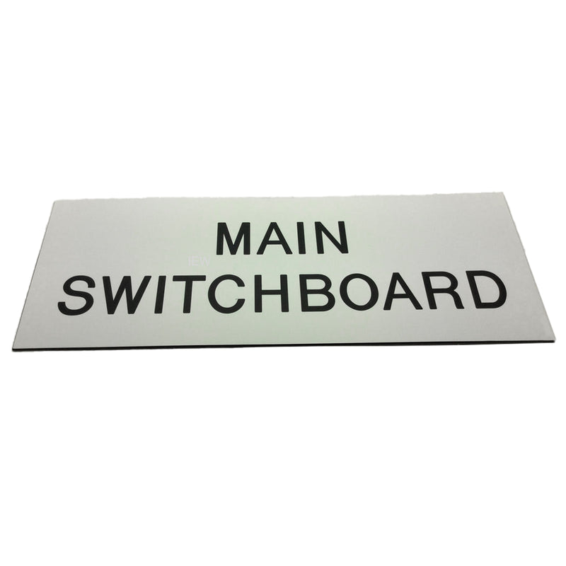 Legend Plate “ Main Switchboard “ 400mm L x 150mm H White with Black Text