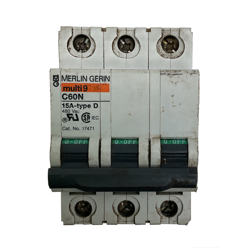 Merlin Gerin Multi9 C60N Circuit Breaker 3-Pole 480V AC 15A 17471