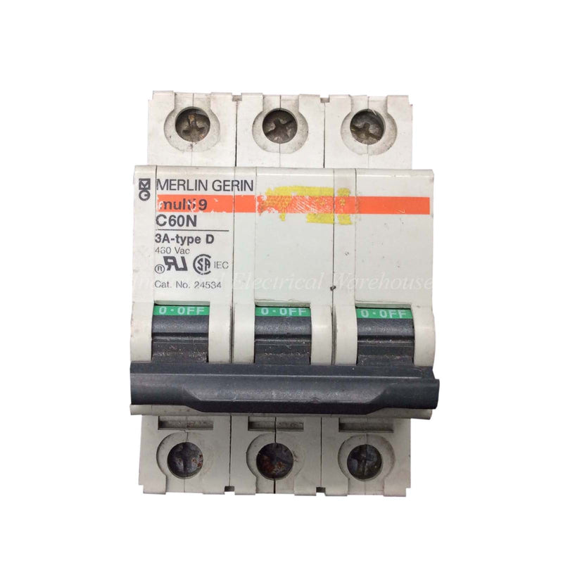 Merlin Gerin Multi9 Miniature Circuit Breaker 3P 480VAC 3A Typ D C60N 24534