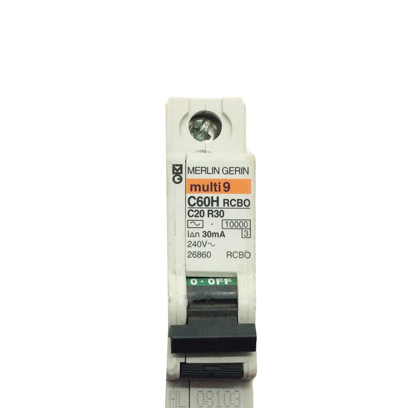 Merlin Gerin Multi9 Circuit Breaker 1P 20A 240VAC C60H RCBO 26860