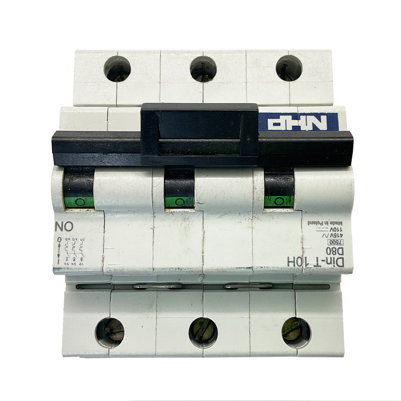 NHP DIN-T Miniature Circuit Breaker 0H 3-Pole 80A D-CURVE DINT10H380D