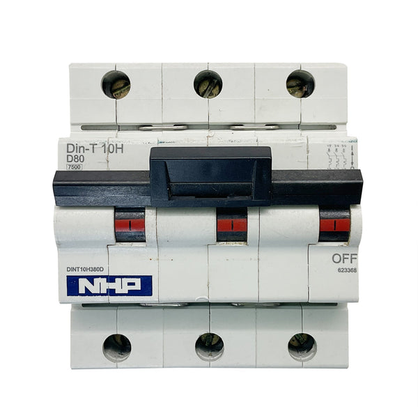 NHP DIN-T Miniature Circuit Breaker 0H 3-Pole 80A D-CURVE DINT10H380D