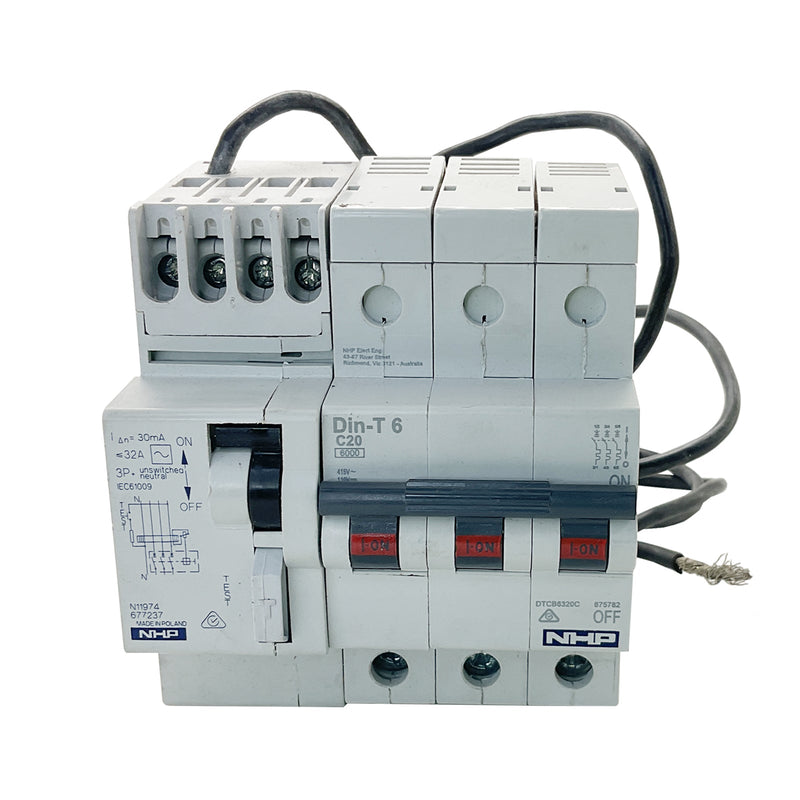 NHP Miniature Circuit Breaker 3-Pole DTCB6320C with 32A 30MA 3PN DSRCM32303PN