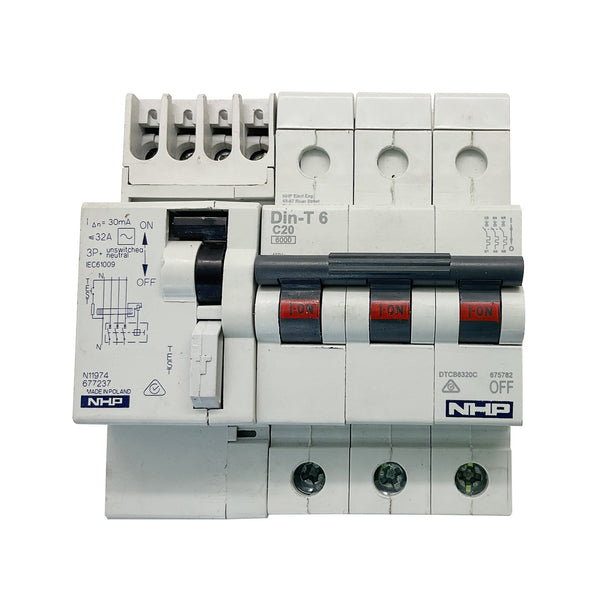 NHP Miniature Circuit Breaker 3-Pole DTCB6320C with 32A 30MA 3PN DSRCM32303PN