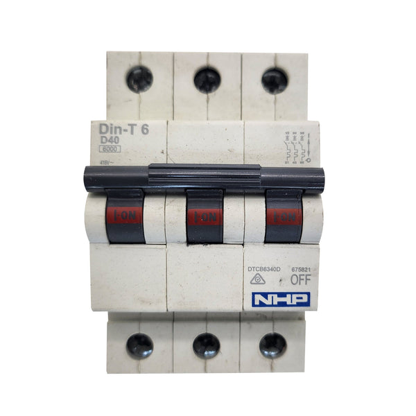 NHP Miniature Circuit Breaker Din-T MCB 3P 415V 40A 6KA D Curve DTCB6340D