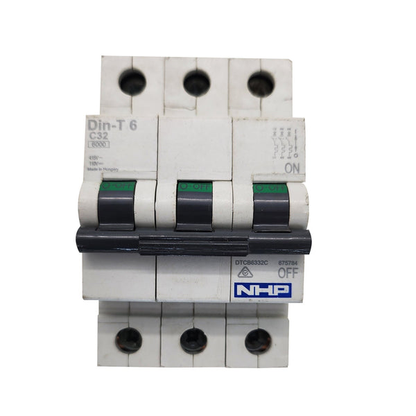 NHP Miniature Circuit Breaker 3 Pole 415V 32A 6KA C Curve 3 MCB DTCB6332C