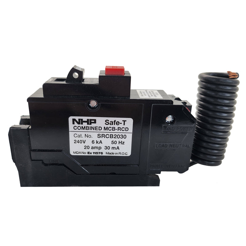 NHP Circuit Breaker Earth Leakage Safe-T MCB/RCD 1 Pole 20A 240V 6kA SRCB2030