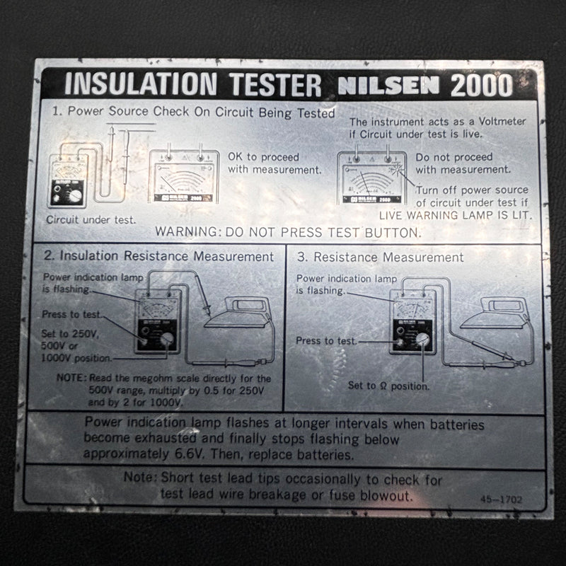 Nilsen Insulation Tester 250V/500V/1000V

DC