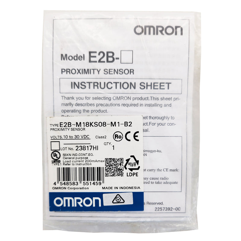 Omron Inductive Proximity Sensor 12-24V M18x1 8mm E2B-M18KS08-M1-B2