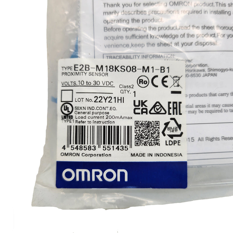 Omron Inductive Proximity Sensor 12-24VDC PNP Output IP67 E2B-M18KS08-M1-B1