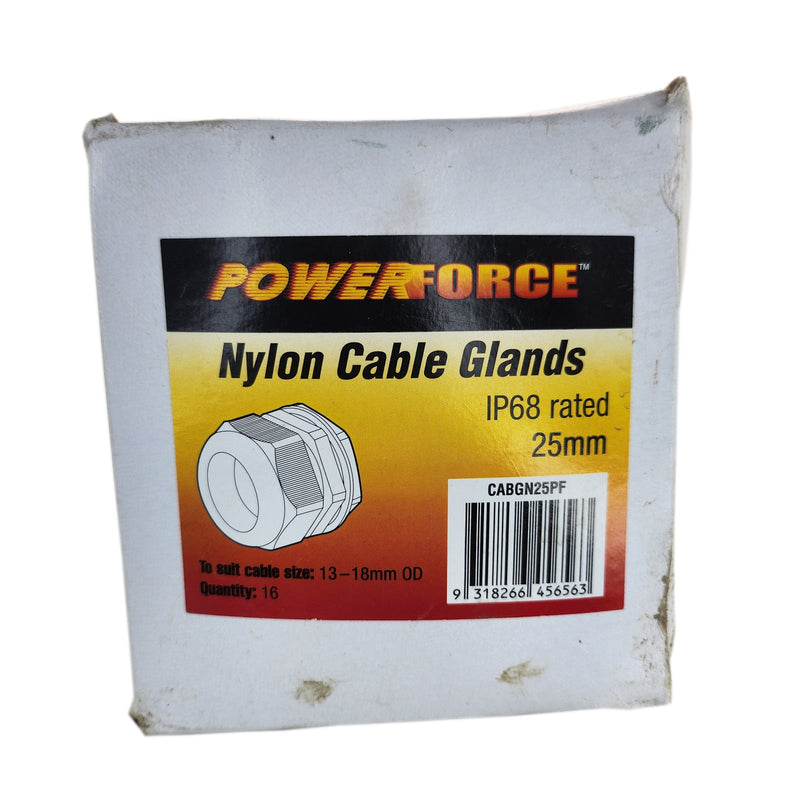 PowerForce Nylon Cable Gland M25 13-18mm IP68 Box of 16 CABGN25PF