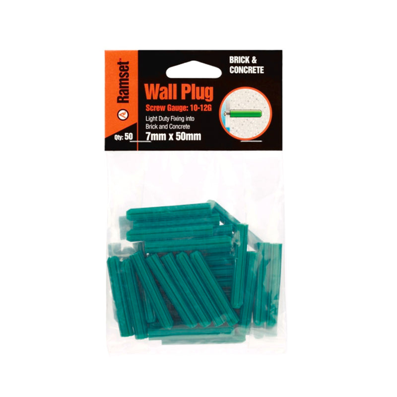 Ramset Wall Plug 10-12G 7mm x 50mm Plastic Green WPG750/B50