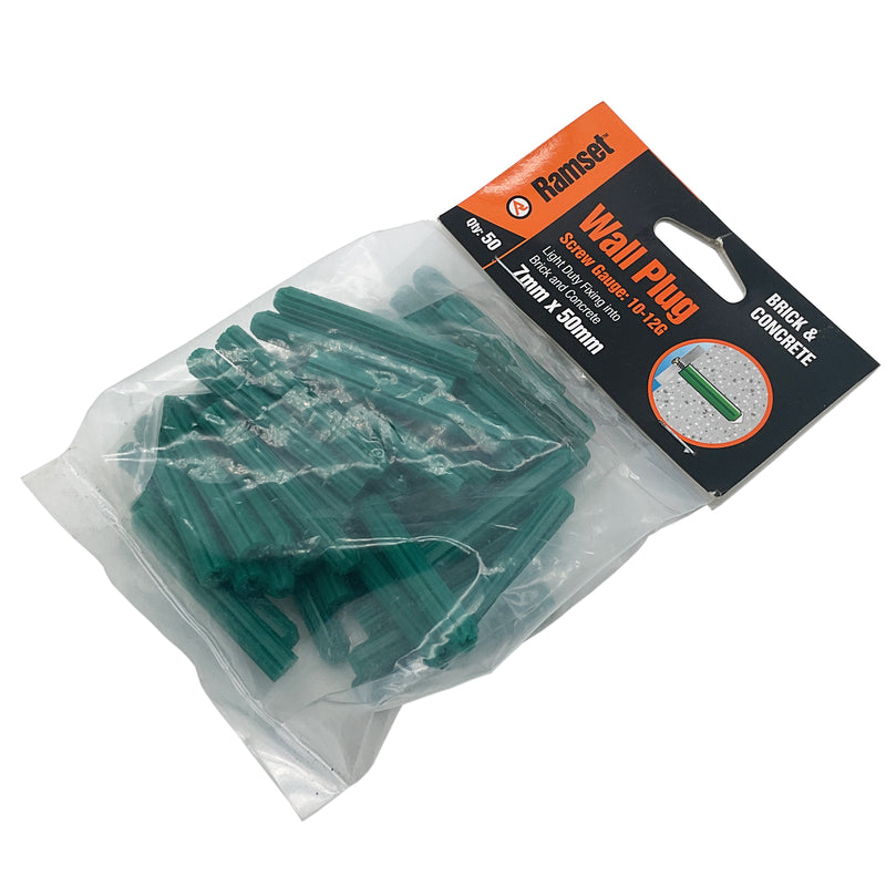 Ramset Wall Plug 10-12G 7mm x 50mm Plastic Green WPG750/B50