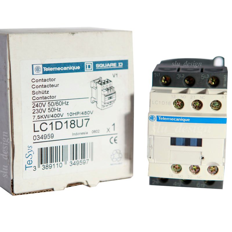 Schneider Electric / Telemecanique Contactor 230VAC Coil 3 Pole 18A 7.5kW 3NO LC1D18U7
