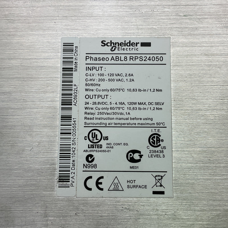 Schneider Electric / Telemecanique Power Supply 100-120VAC Input ABL8RPS24050