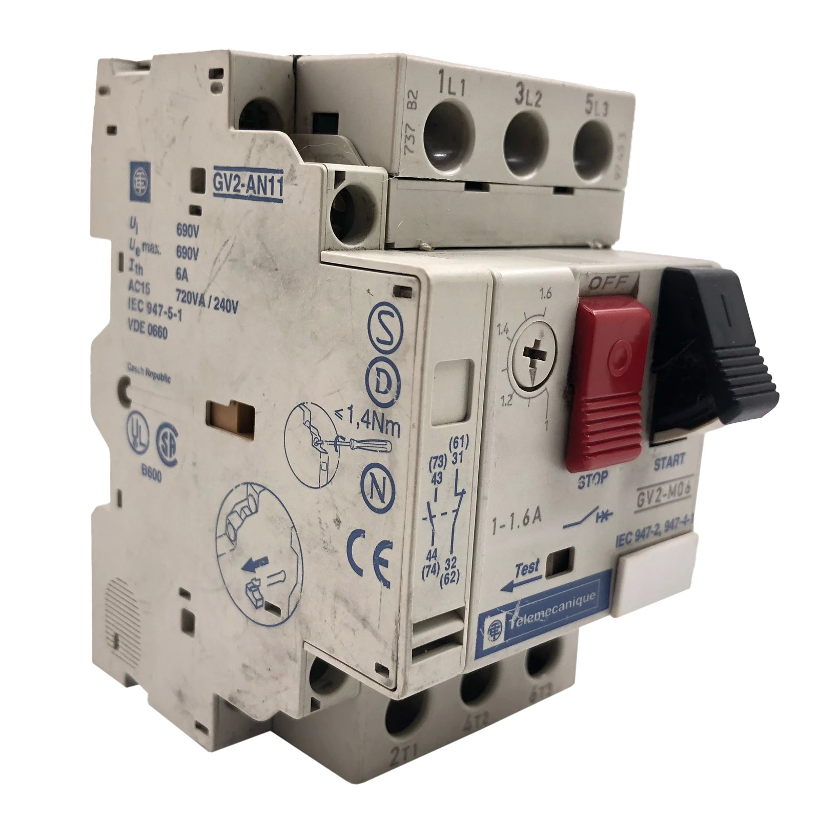 Schneider Electric / Telemecanique Circuit Breaker 3 Pole GV2-M06 with GV2AN11