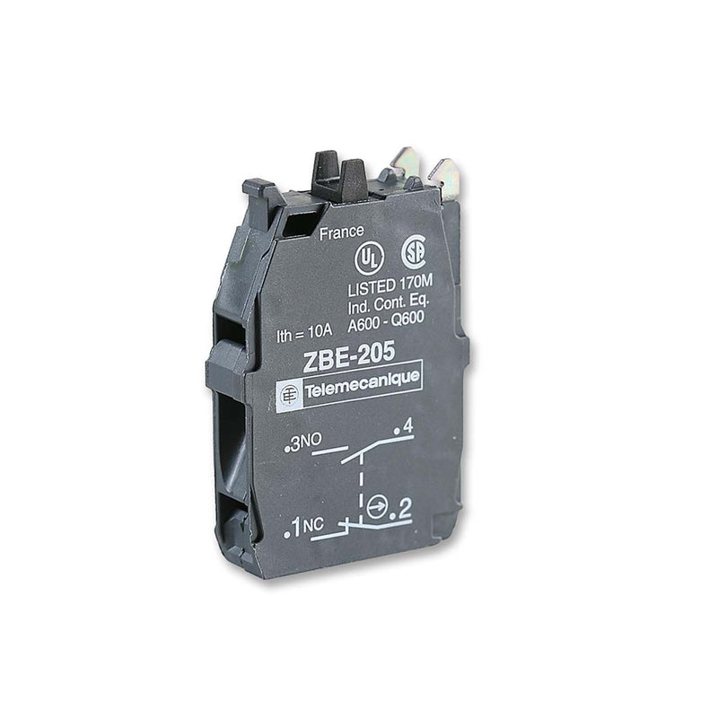 Schneider Electric / Telemecanique Double Contact Block 1 Pole 1NO/1NC 10A 600V ZBE-205