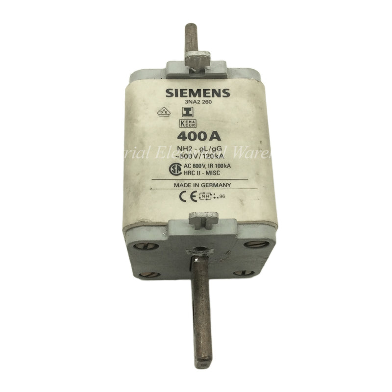 Siemens Centered Tag Fuse 500VAC 400A 120kA NH2-gL/gG 3NA2260