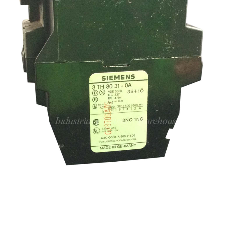 Siemens Magnetic Contactor 3 Poles 600V 3NO 1NC 3TH80 31-OA