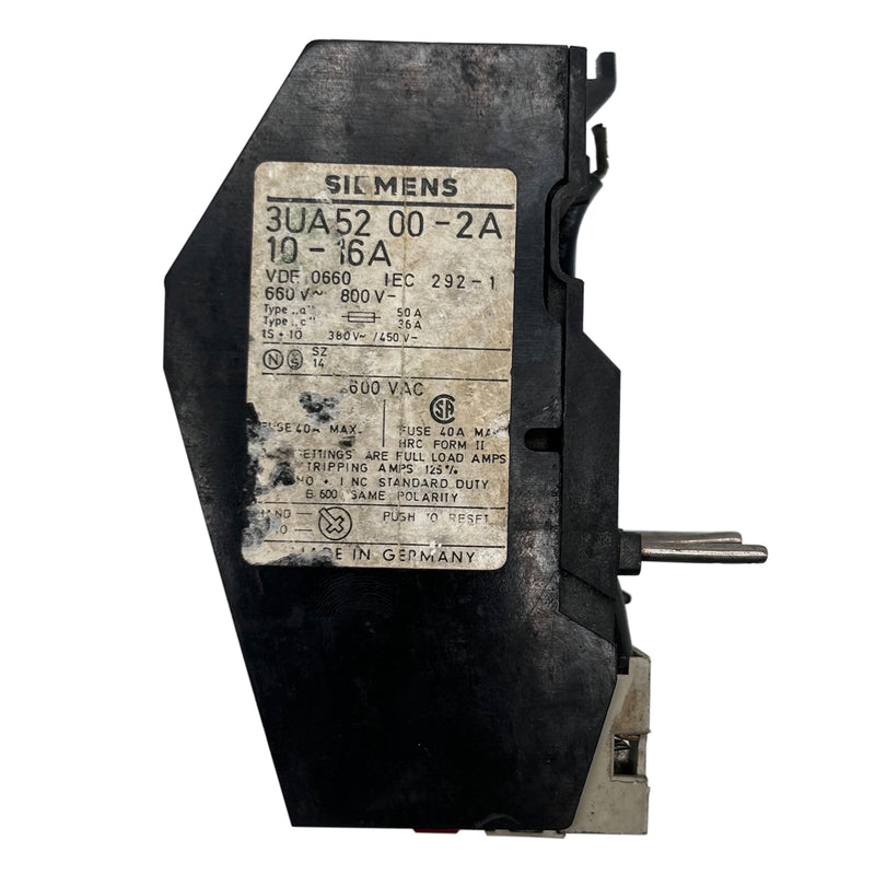 Siemens Overload Relay 600VAC 10-16A 3P 3UA52-00-2A