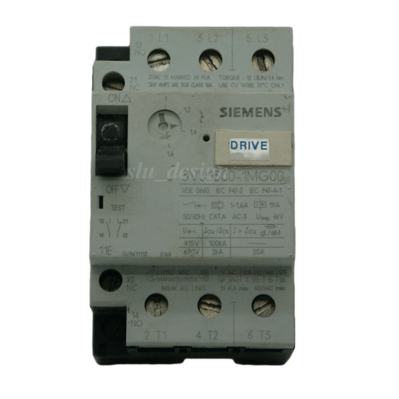 Siemens Motor Starter Circuit Breaker 3 Pole 1-1.6A 1NO+1NC 3VU1300-1MG00