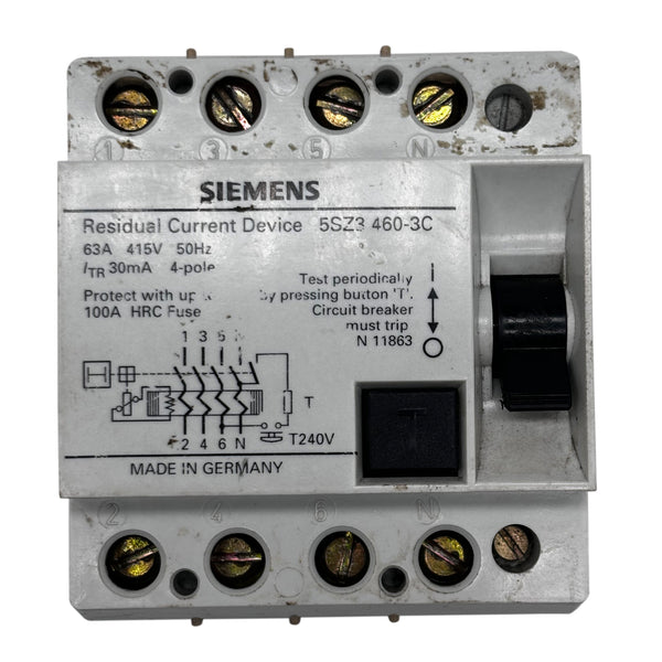 Siemens Residual Current Device 415V 63A 4P 50Hz 5SZ3 460-3C