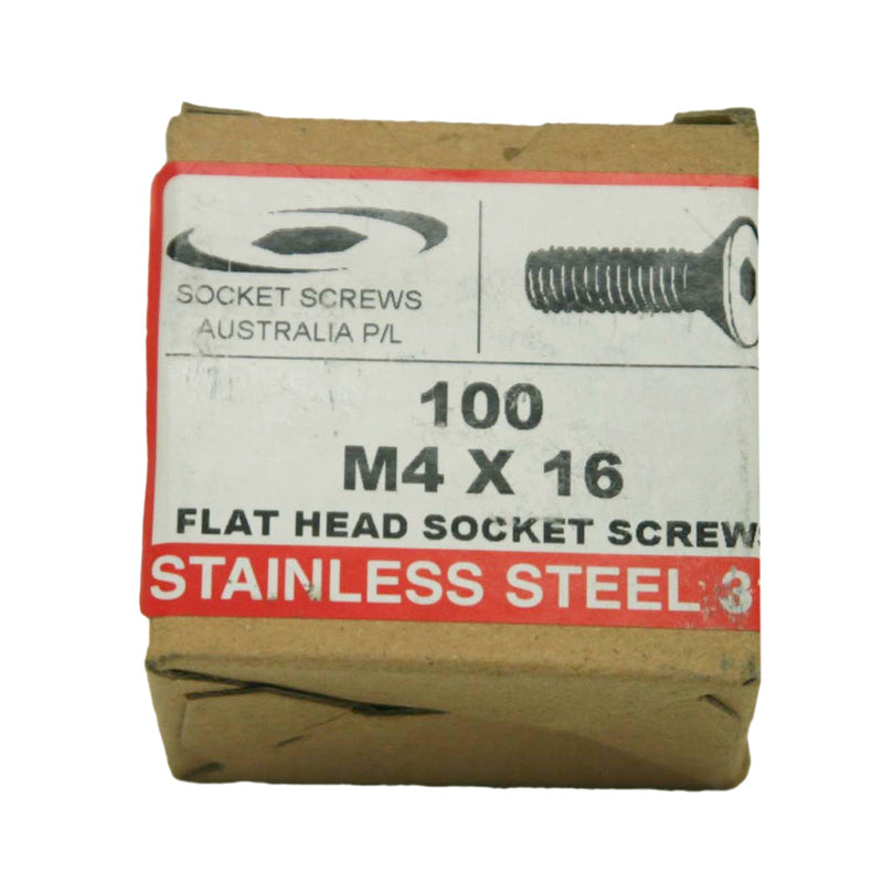 Socket Screws Australia Flat Head 316 S/Steel M4x16 S443-29/80173 Box of 100