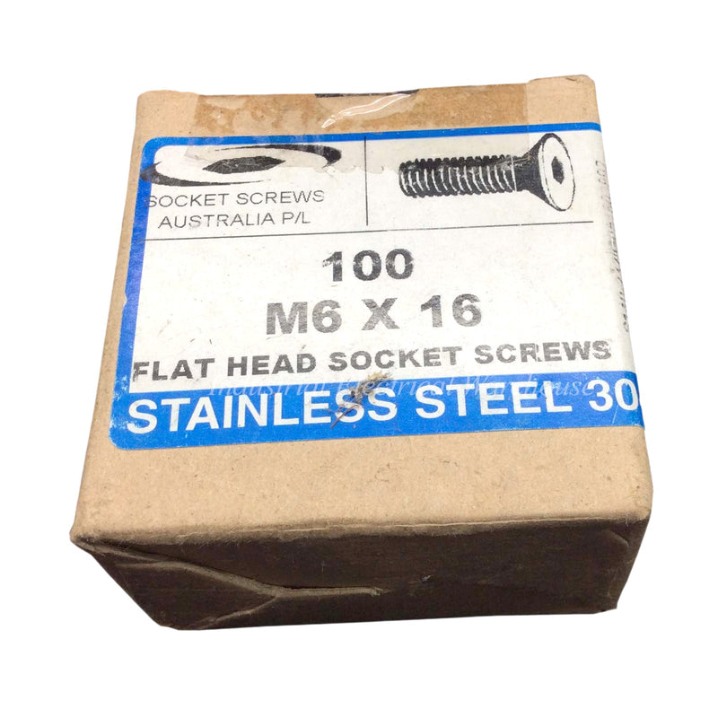 Socket Screws Aust Flat Head 304 S/Steel M6x16 S140-232/G051803992 Box of 100