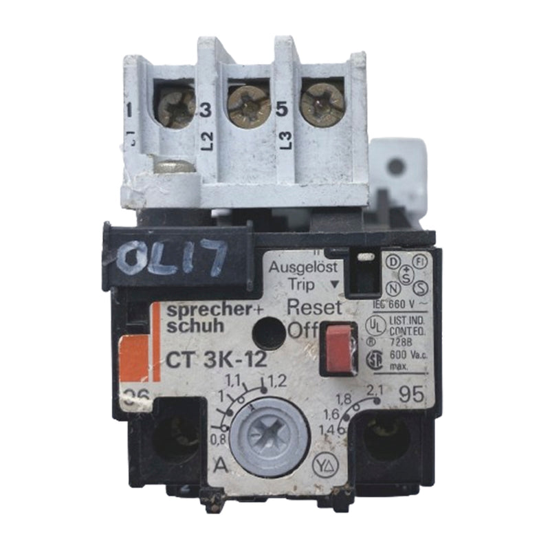 Sprecher + Schuh Overload Relay 1.8-2.7A CT3K12 with Socket 17.5A CT3-16-P-A