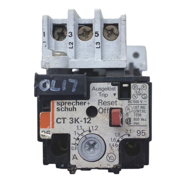 Sprecher + Schuh Overload Relay 1.8-2.7A CT3K12 with Socket 17.5A CT3-16-P-A