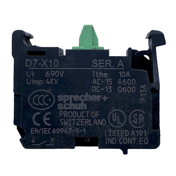 Sprecher + Schuh Auxiliary Contact Block 690VAC 10A 1NO D7-X10